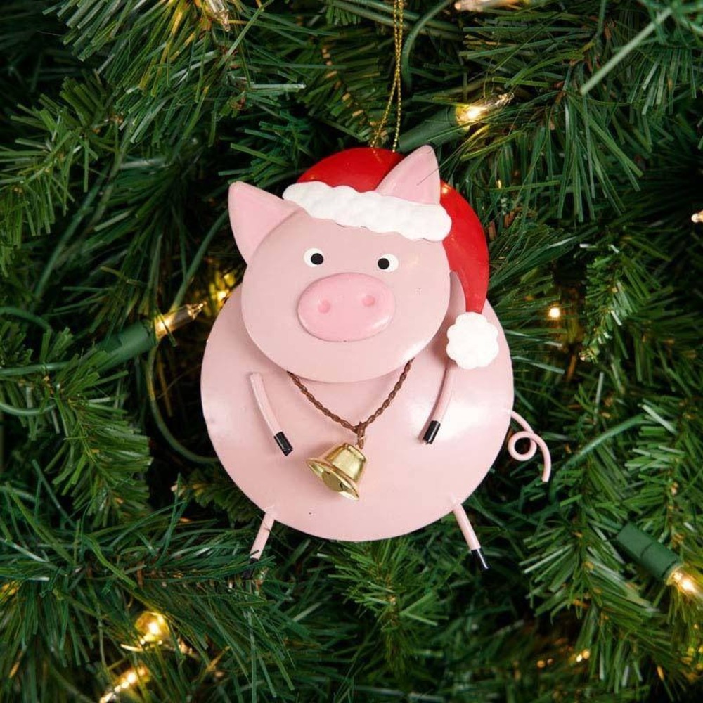 Metal Pig Christmas Ornament Farmhouse Iron Bell Holiday Decor